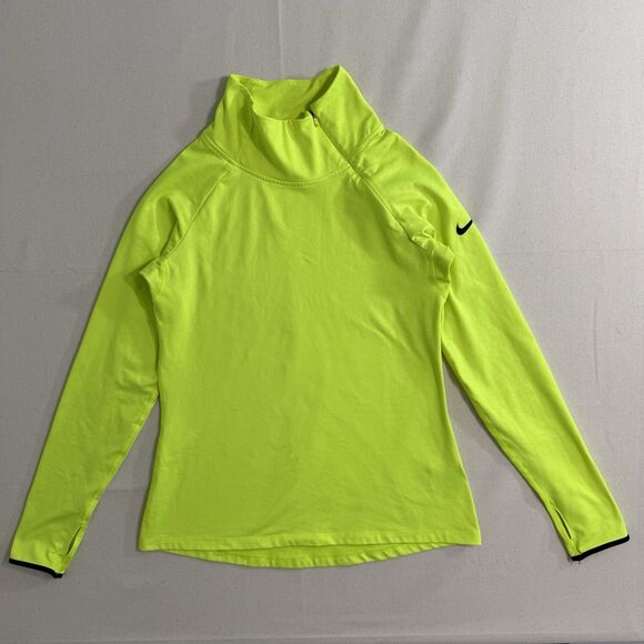Nike Pro Hyperwarm Womens Large Tight Fit Running Jacket Thumb Holes Neon Yellow - Picture 1 of 10